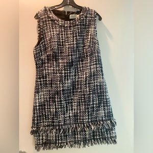 NWT Eliza J black white fringe tweed sleeveless lined dress size 12